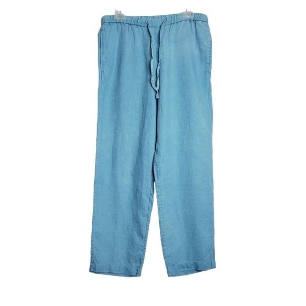 Orvis Linen Blue Teal Drawstring Relaxed Fit Pants Women's Size Small